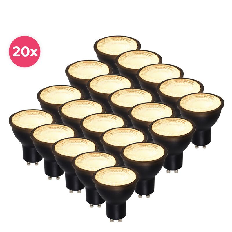 20 darabos fekete, szabályozható fényerejű GU10 LED spotlámpa Antonie, 5 Watt, 2700K (Meleg fehér) 20 darabos fekete, szabályozható fényerejű GU10 LED spotlámpa Antonie, 5 Watt, 2700K (Meleg fehér)