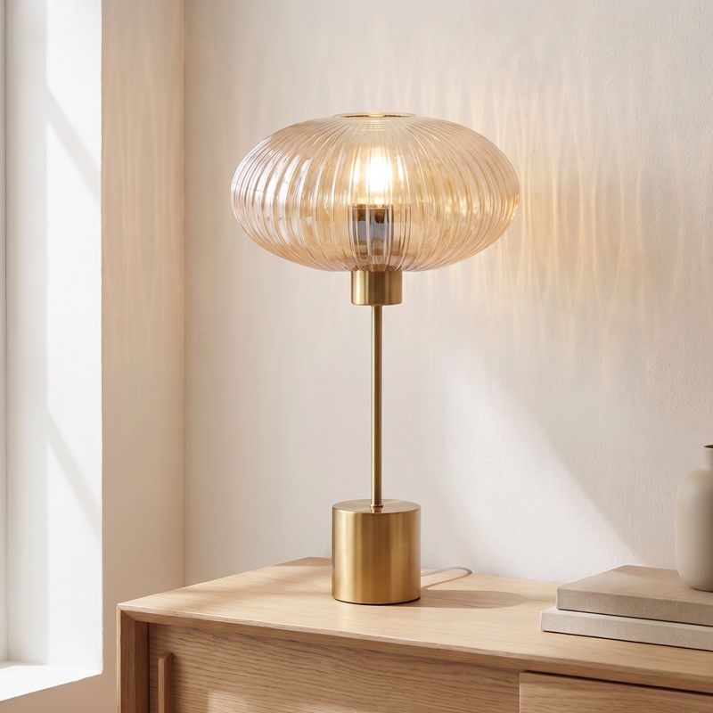 Design asztali lámpa borostyán, Charlois, kapcsolóval