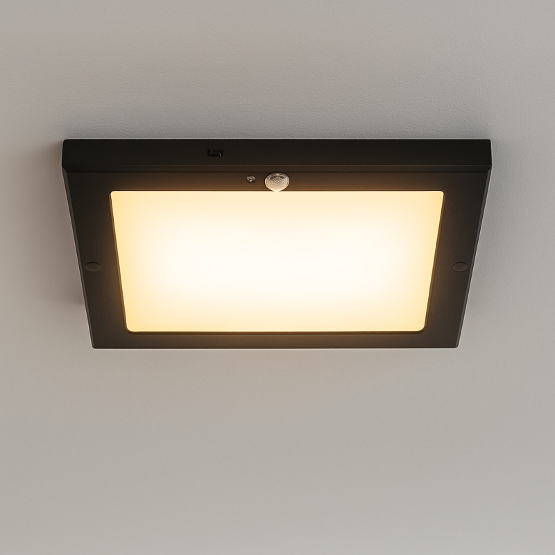 Műanyag mennyezeti lámpa érzékelővel fekete, Luan, 18 W, 3000 K LED