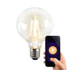 Olucia okos LED lámpa E27 George, G95, 5W, meleg fényűre szabályozható