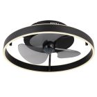 Fekete modern mennyezeti ventilátor műanyagból, Joos, 40W, meleg fehértől hideg fehérig állítható LED, távirányítóval