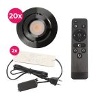 Alumínium terasz beépíthető spotlámpa fekete, Rona, 3 W, 2700 K LED, IP44, távirányítóval