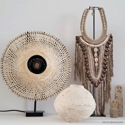 Rattan asztali lámpa barna, Cordoba, kapcsolóval