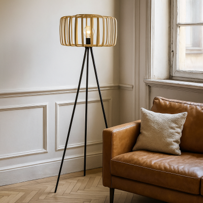 Bambusz állólámpa barna, Tina, kapcsolóval