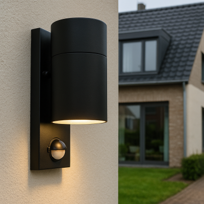 Retro mozgásérzékelős kültéri fali lámpa fekete, Pedro, IP44