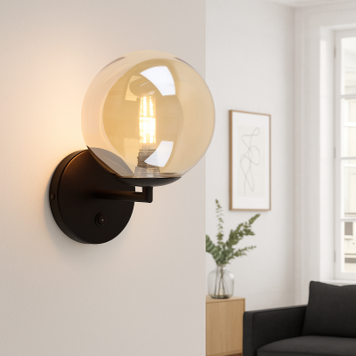 Design fali lámpa borostyán, Remo, kapcsolóval