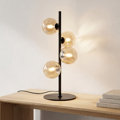 Design asztali lámpa borostyán, Remo, kapcsolóval