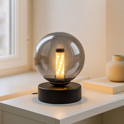 Retro újratölthető asztali lámpa fekete, Theo, 2 W, 3000 K LED, IP44, 3 fokozatban szabályozható
