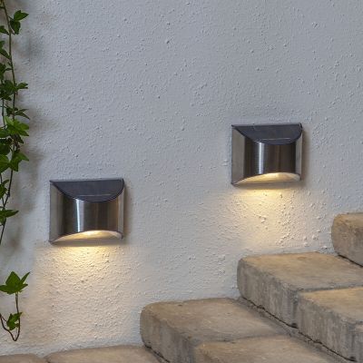 Alumínium napelemes kültéri fali lámpa ezüst, Amier, 0,2 W, 3000 K LED, IP44