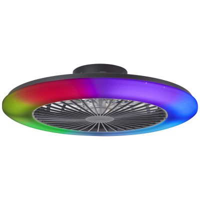 Modern mennyezeti ventilátor fekete színben, Sofieke, 48W, RGBW LED, távirányítóval