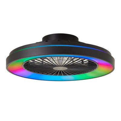 Modern mennyezeti ventilátor fekete színben, Yasir, 40W, RGBW LED, távirányítóval