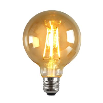 Szabályozható E27 Olucia LED lámpa, G95, 6W, borostyánszínű üveg, 2200k