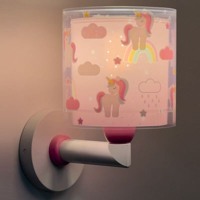 Rózsaszín műanyag gyerek fali lámpa, Unicorn