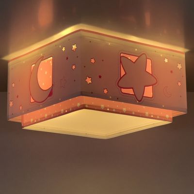 Rózsaszín műanyag mennyezeti gyereklámpa, Maan en sterren