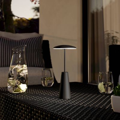 Retro acél asztali lámpa fekete, Ishika, 2,8 W, white switch LED, IP54, kosketushimmentimellä