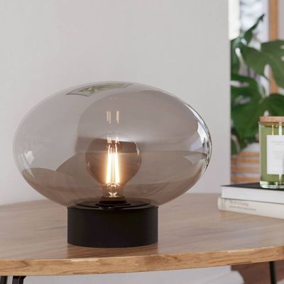 Design üveg asztali lámpa szürke, Kirstin, kapcsolóval