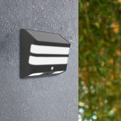 Műanyag napelemes kültéri fali lámpa fekete, Hisham, 6,5 W, 4000 K LED, IP65