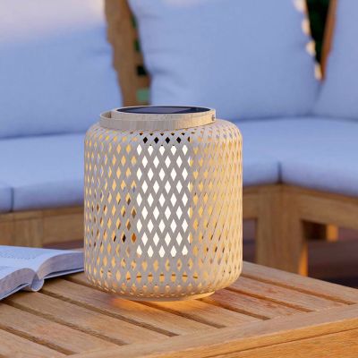 Fa napelemes asztali lámpa barna, Hanin, 3,3 W, 4000 K LED, IP44, kapcsolóval