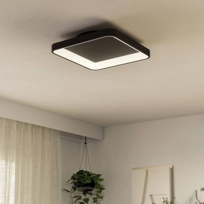 Retro műanyag mennyezeti lámpa fekete, Shauni, 12 W, melegtől hidegig állítható fehér LED, távirányítóval