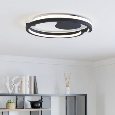 Retro műanyag plafon lámpa fekete, Madhvi, 20 W, melegtől hidegig állítható fehér LED, távirányítóval
