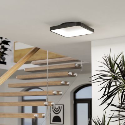 Retro acél okos mennyezeti lámpa fekete, Shauni, 20 W, RGBW LED, távirányítóval