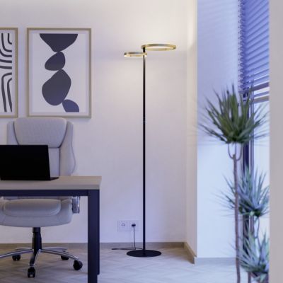 Design műanyag állólámpa sárgaréz, Corwin, 16 W, melegtől hidegig állítható fehér LED, kosketushimmentimellä