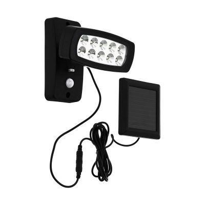 Műanyag napelemes kültéri fali lámpa fekete, Fuat, 2 W, 3000 K LED, IP44