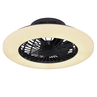 Fekete modern mennyezeti ventilátor műanyagból, Joni, 40W, meleg fehértől hideg fehérig állítható LED, távirányítóval