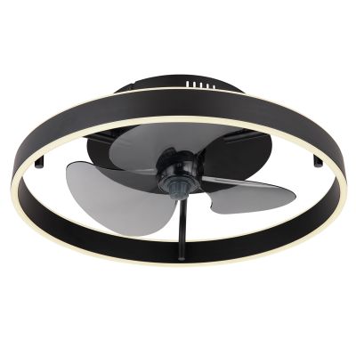 Fekete modern mennyezeti ventilátor műanyagból, Joos, 40W, meleg fehértől hideg fehérig állítható LED, távirányítóval