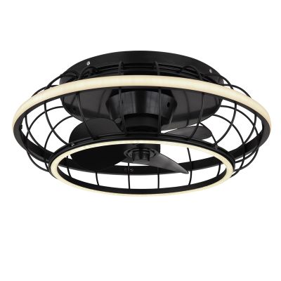 Fekete ipari mennyezeti ventilátor fémből, Jorne, 30W, meleg fehértől hideg fehérig állítható LED, távirányítóval