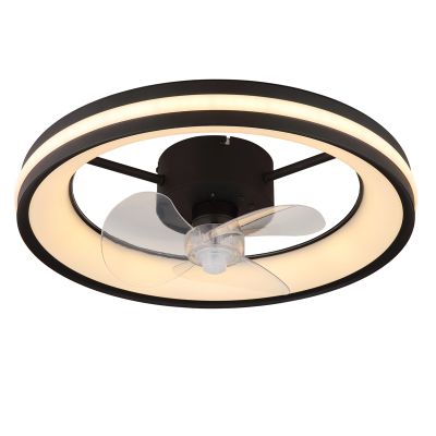 Fekete modern mennyezeti ventilátor műanyagból, Klaaske, 30W, melegfehértől hidegfehérig állítható LED, távirányítóval