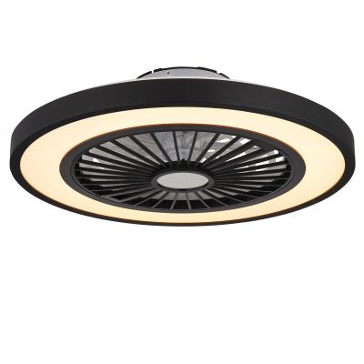 Fekete modern mennyezeti ventilátor műanyagból, Komal, 45W, melegfehértől hidegfehérig állítható LED, távirányítóval