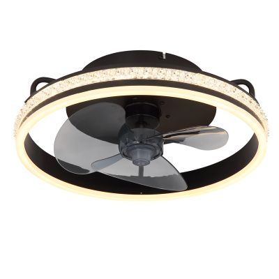 Fekete színű, fémből készült mennyezeti ventilátor, Lejla, 29 W, melegfehértől hidegfehérig állítható LED, távirányítóval