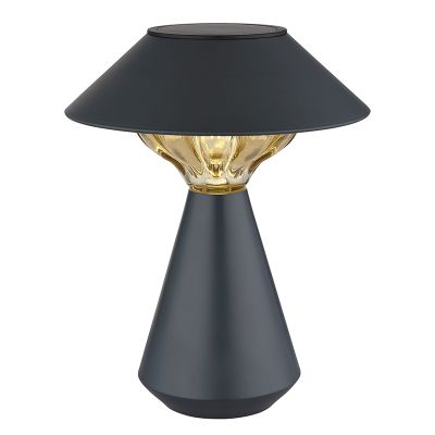 Retro műanyag napelemes asztali lámpa fekete, Nasr, 0,1 W, 3000 K LED, IP44, kapcsolóval