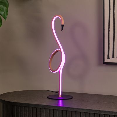 Rózsaszín alumínium asztali lámpa, Flamingo, 5,5 W, RGB LED, távirányítóval