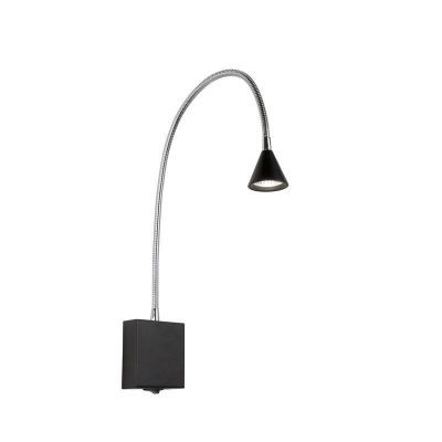 Fekete fém fali lámpa, Buddy, 3 W, 4000 K LED, kapcsolóval