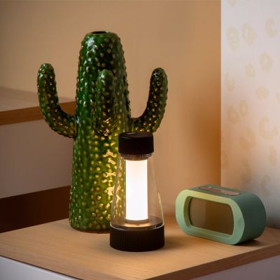 Fekete műanyag újratölthető kültéri asztali lámpa, Lorali, 1,2 W, 2700 K LED, IP44, kosketushimmentimellä