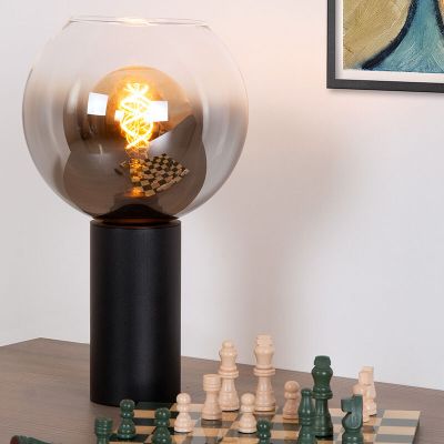 Fekete üveg asztali lámpa, Marius, kapcsolóval