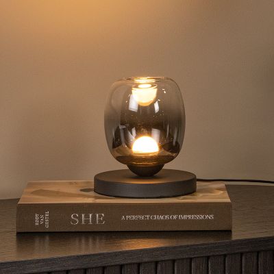 Szürke üveg asztali lámpa, Tamino, 6 W, 3000 K LED, kapcsolóval