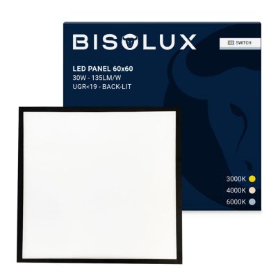 Fekete 60x60 cm-es LED Panel - 100 lm/W - UGR<19 - Állítható fehér - Háttérvilágítással