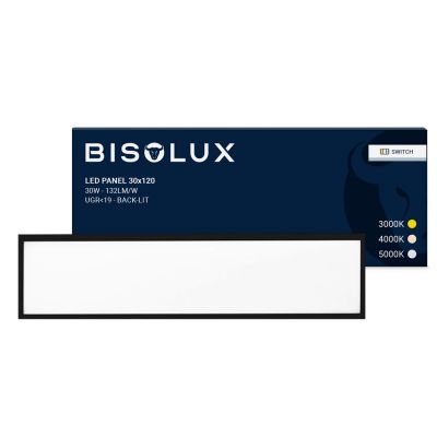 Fekete 120x30 cm-es LED Panel - 100 lm/W - UGR<19 - Állítható fehér - Háttérvilágítással