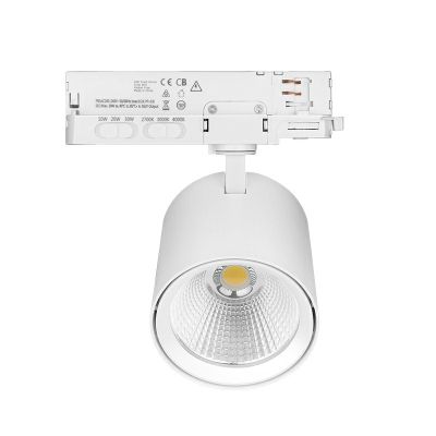 Fehér 3 fázisú sínrendszerű alumínium spotlámpa, Jeska, 10W/20W/30W, fehér kapcsolóüzemű LED