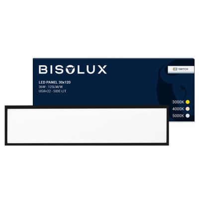 Fekete 120x30 cm-es LED panel - 125 lm/W - UGR<22 - Állítható fehér - Oldalra szerelhető