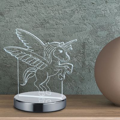 Króm fém gyerek asztali lámpa, Berivan, 7 W, melegtől hidegig állítható fehér LED, kapcsolóval