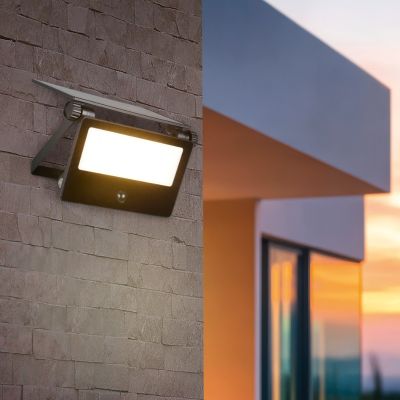 Fekete alumínium napelemes kültéri fali lámpa, Mihriban, 10 W, white switch LED, IP54