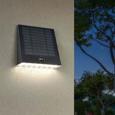 Fekete műanyag napelemes kültéri fali lámpa, Pontus, 6 W, 4000 K LED, IP44