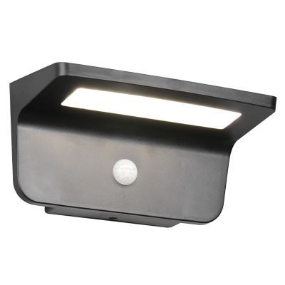 Fekete műanyag napelemes kültéri fali lámpa, Mukaddes, 8 W, 4000 K LED, IP44