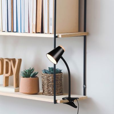 Fekete műanyag csiptetős lámpa, Rahul, 4,5 W, 3000 K LED, kapcsolóval