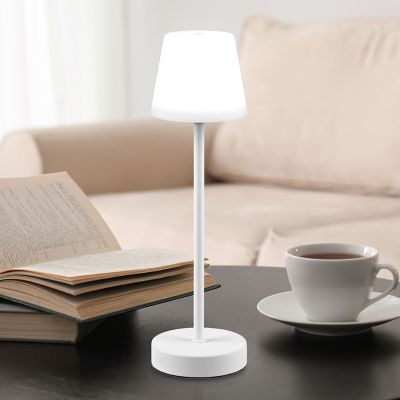 Fehér műanyag újratölthető asztali lámpa, Suman, 2 W, melegtől hidegig állítható fehér LED, IP44, kosketushimmentimellä