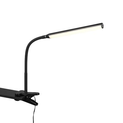 Fekete műanyag csiptetős lámpa, Rommert, 5 W, melegtől hidegig állítható fehér LED, kosketushimmentimellä